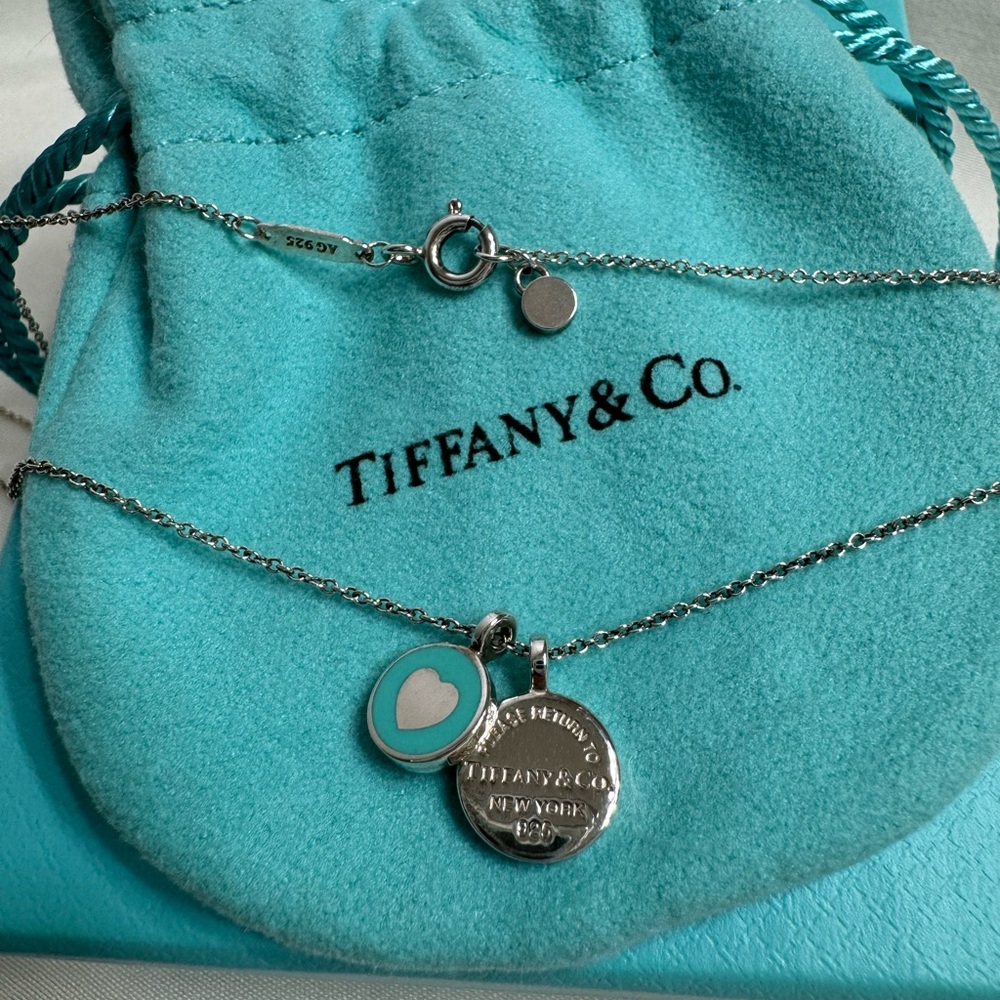 Tiffany and Co Double Circle blue enamel pendant